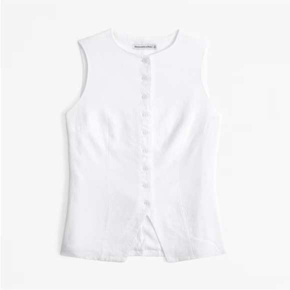 Abercrombie & Fitch Mara Button Down Linen Vest Top White Size L - Picture 3 of 8